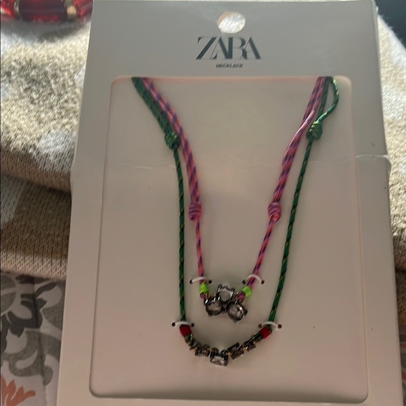 Nwt-ZARA CORD NECKLACE SET WITH RHINESTONES, MULTI-COLORED - Picture 4 of 4